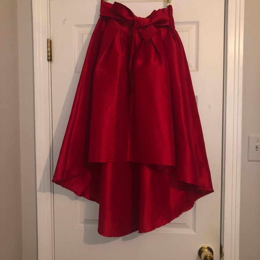 Red high-low skirt with waist tie